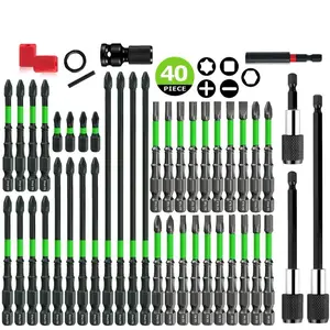 K7 40-Piece Impact Drill Bit Set for Electric Tools, Construction, Anti-Slip Long Screwdriver Bits, Includes Magnetic/electro-Magnetic Rings