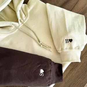 [Custom in Description] Custom Embroidered Initial Heart Sweatshirt, Couple Shirt, Initial On Sleeve, Couple's Shirt, Anniversary, Valentines Day, Christmas Gift