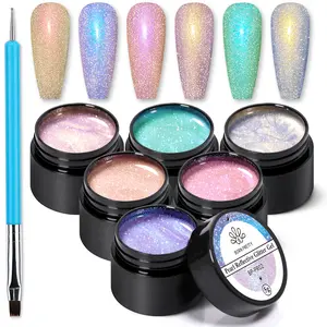 BORN PRETTY Reflective Glitter Pearlescent Gel Nail Polish 6 Boxes Shell Glimmer Pearl Gel Nail Polish Sparkly Shiny Disco DJ LED Gel Nail Polish Nail Art Nail Care