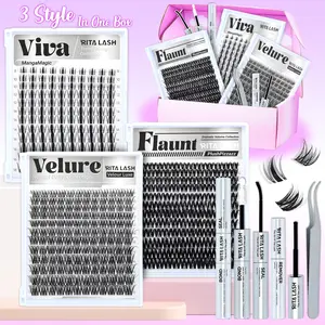 RITALASH 408Pcs Lash Clusters, VIVA/FLAUNT/VELURE 8-18mm DIY Volume Cluster Eyelash Extensions Kit Popular & Must-Have Clusters with Lash Bond and Seal, Remover, Lash Tweezers