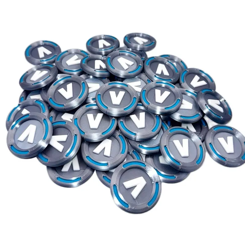 Fortnite V-Bucks 3D Printed Replica Display Pieces Silver with Blue Accents for Gamers Collectors Stylish Figurine Collection Collectible Statue