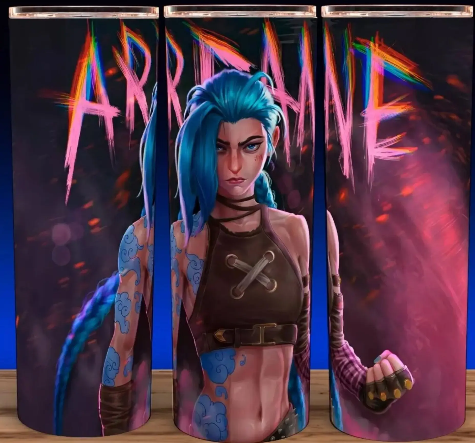Arcane League of Legends Jinx  Anime Collection Cup Mug Tumbler 20oz with Lid & Straw, Stainless Steel, Lightweight Design for Hydration - Reusable, Stylish