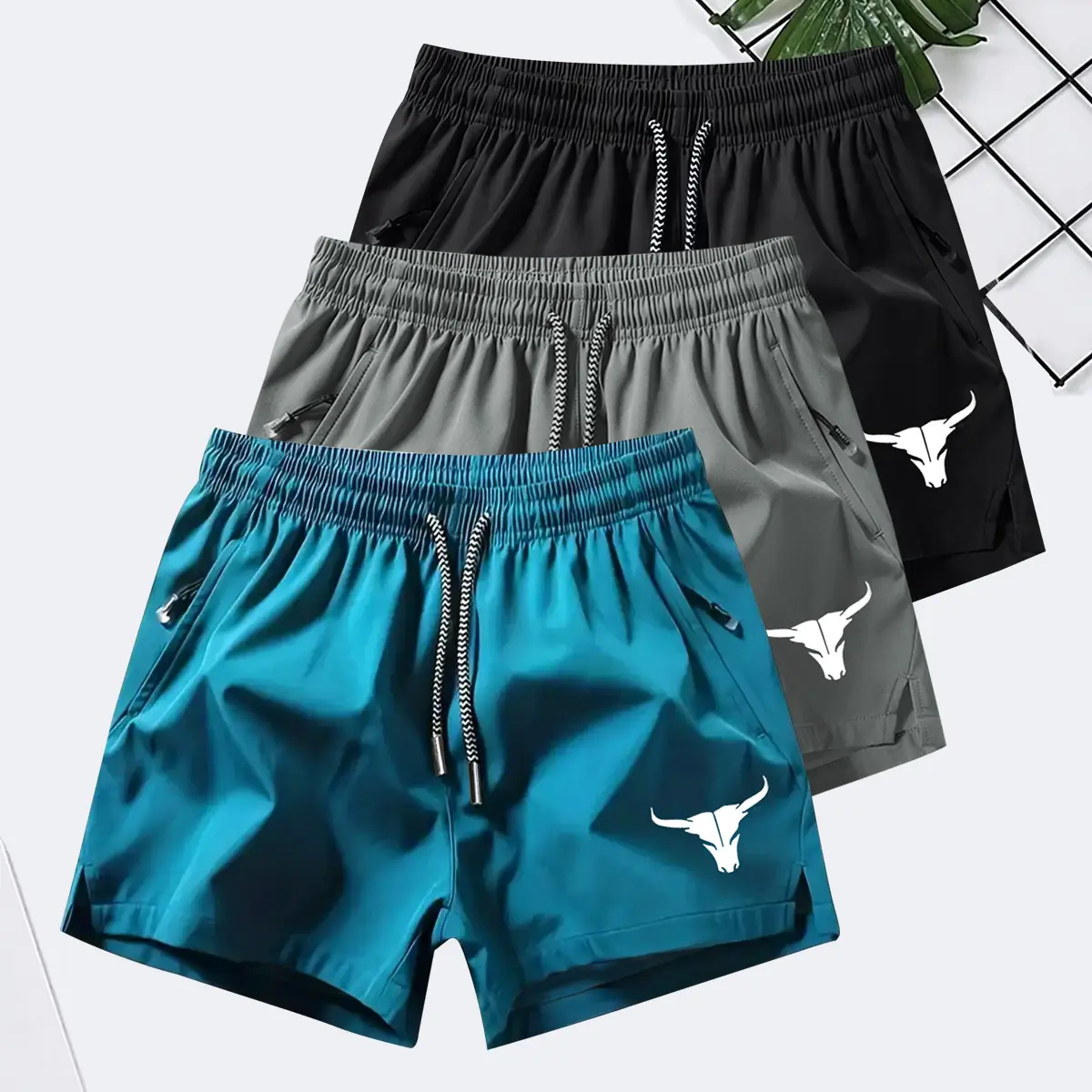 Men's Fitted-Cut Quick-Dry Polyester Active Athletic Shorts - Drawstring, Zippered Pockets, for Gym & Running, Size M