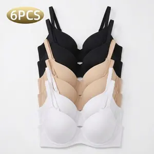6PCS Women's Underwire Push Bra Set, Smooth Cotton T-Shirt Bra with Lift Support, Breathable Flexible, and Invisible Under Tees