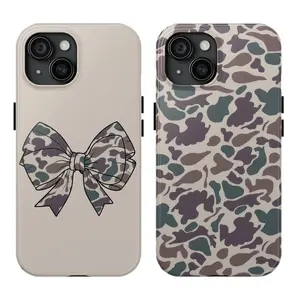 Vintage Duck Camo Couple Phone Cases for iPhone 17 Pro Max 15 14 13 12 11 8 7 Samsung S24 S23 S22 S21, Matching Phone Case Gift for Boyfriend Girlfriend, Duck Hunting Gift for Her/Him