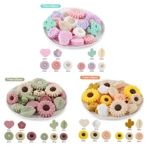 20pcs Silicone Focal Beads, Sunflower, Leaf, Heart Combination, Multiple Styles, Perfect for DIY Beaded Pens, Bracelets, Necklaces, and Phone Charms.