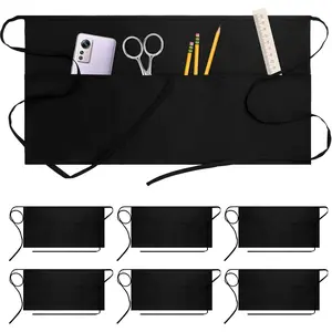 6 Pack Server Apron with 3 Pockets -  Aprons,  Short Waitress Apron for Women and Men, Black