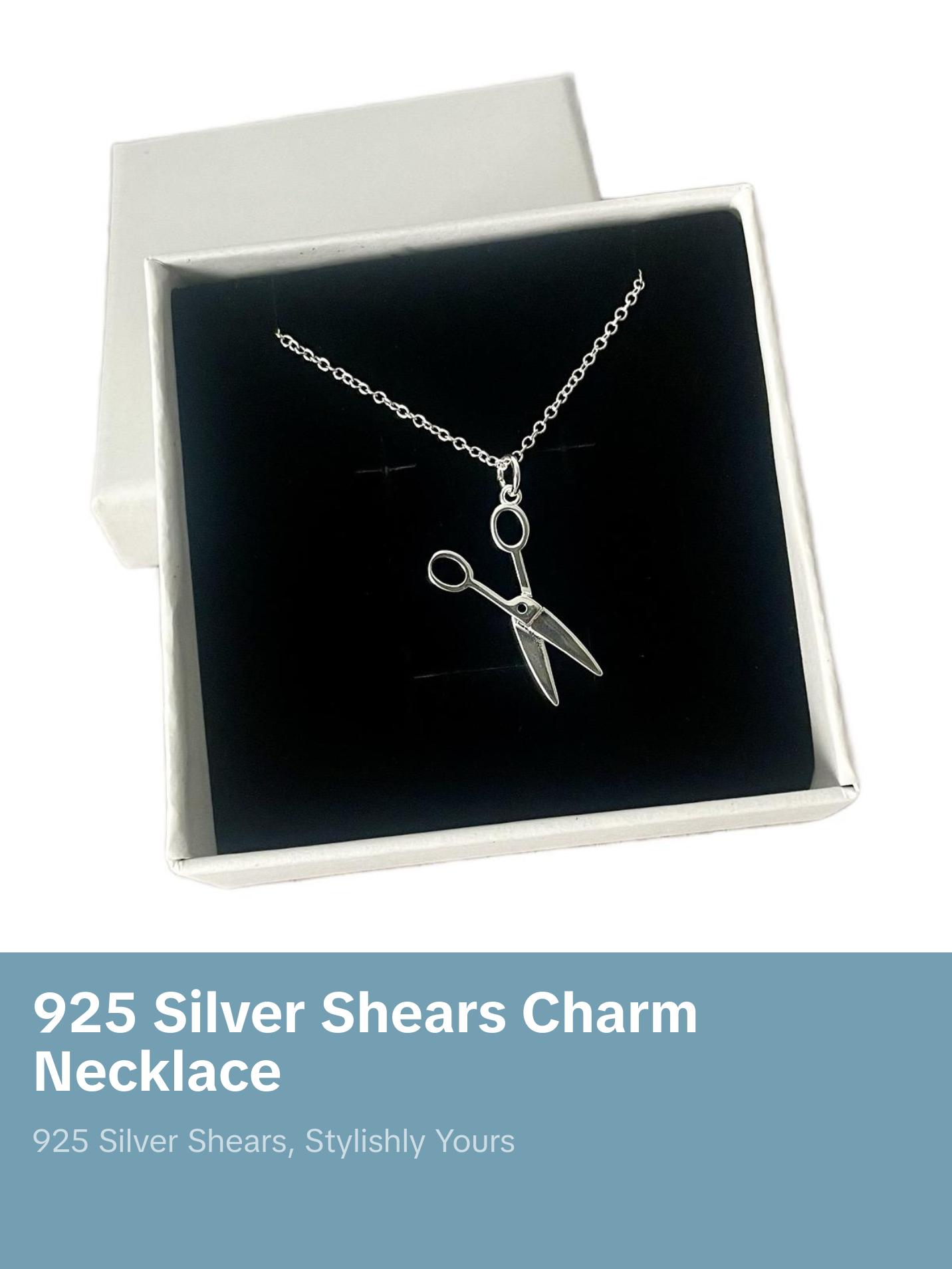 925 Silver Shears Charm Pendant Elegant Necklace for Barbers and Hair Stylists 18” with Silver Finish