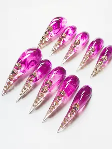 JmDrnails Dragon Claw Nails 10 Pcs Handmade Acrylic Press on Nails Holographic Glitter & 3D Crystal Accents | Salon-Quality Statement Nails