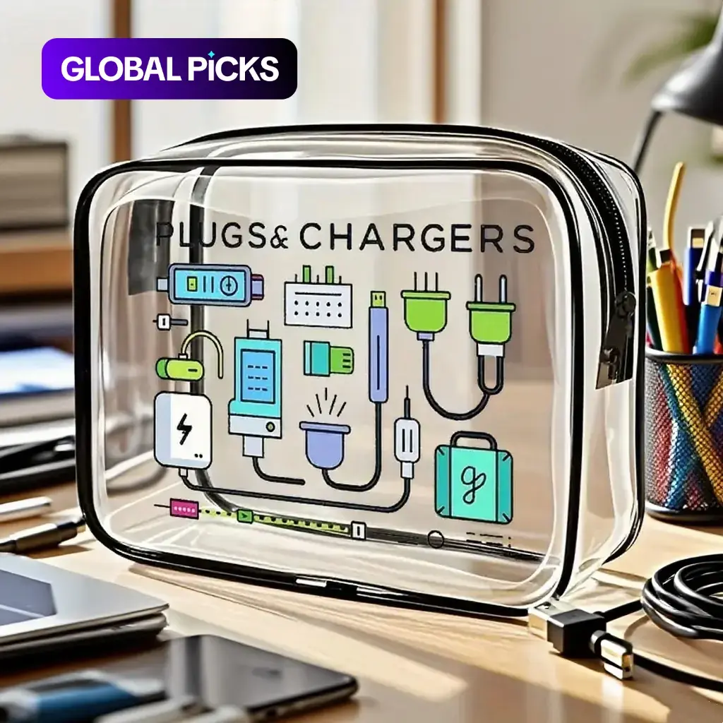 PVC Waterproof Data Cable Storage Bag - Playful Print, Compact Unisex Travel Organizer, Ideal for Airport Travel & Daily Use, Home Organizer Pouch#GLOBAL PICKS