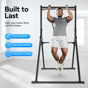 CNCEST Adjustable Pull Up Bar Dip Station for Home Gym Strength Training Workout 440lbs Easy Clean-up Small Footprint Simple Installation Excellent Training Equipment