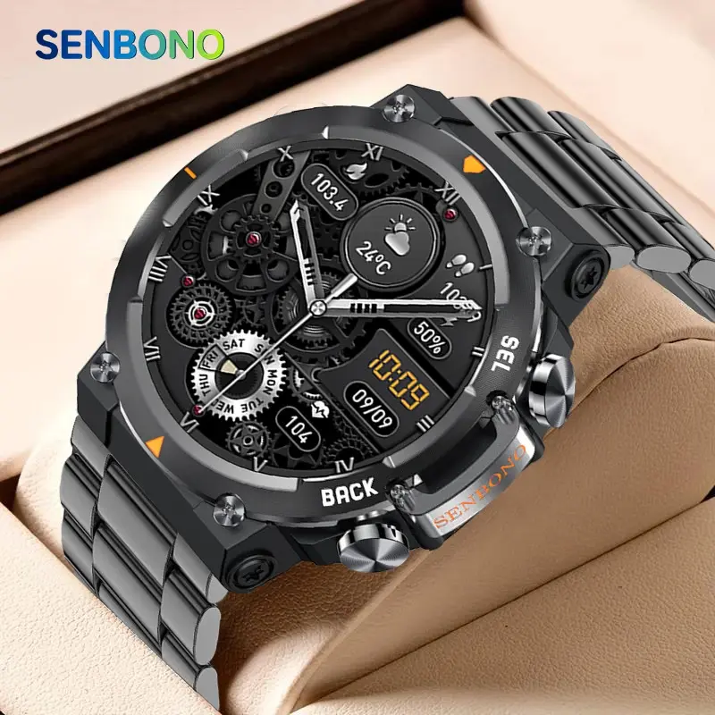 SENBONO 2024 MAX18 Men's Smartwatch Wristwatch - 1.43in AMOLED 466*466 HD Display, Bluetooth Call, Gesture Control, AI Voice, Sports Functions - Wearable for Android, Supports Spanish, Russian, Italian, German, Local