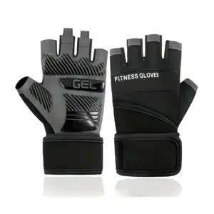 1 Pair Half‑Finger Gym Gloves, Breathable Padded Design with Wrist Wraps Support & Full Palm Protection, for Men Women Weight Lifting & Fitness Training