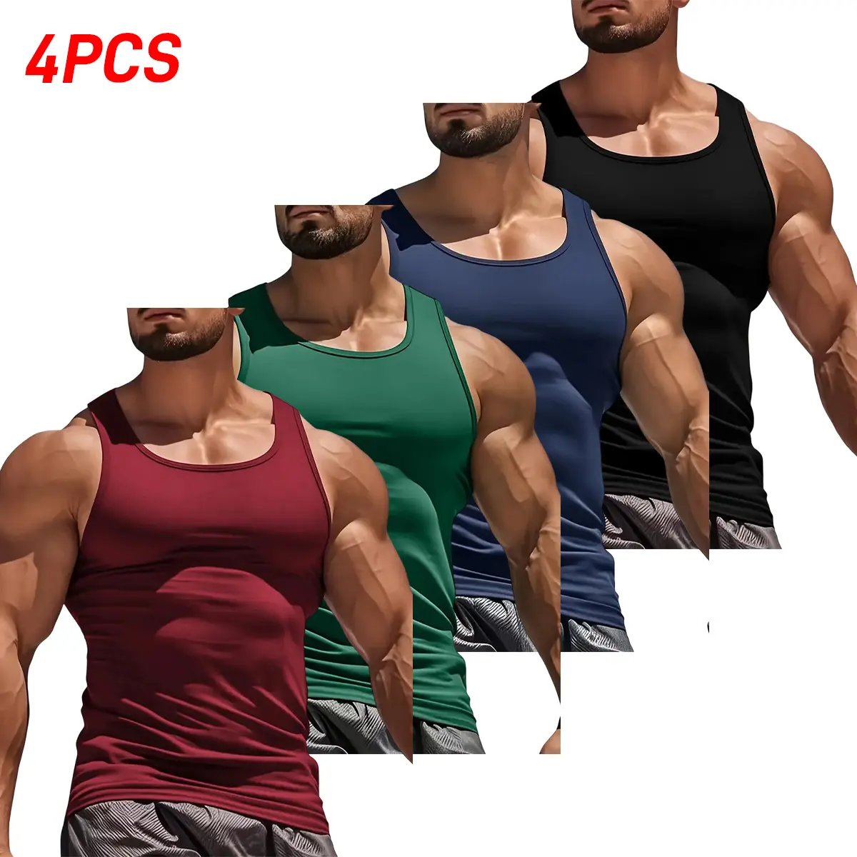 Men’s 4-Pack Polyester Scoop Neck Sleeveless Athletic Basics Tank Tops, Ideal for Fitness Training, Outdoor Running & Everyday Wear