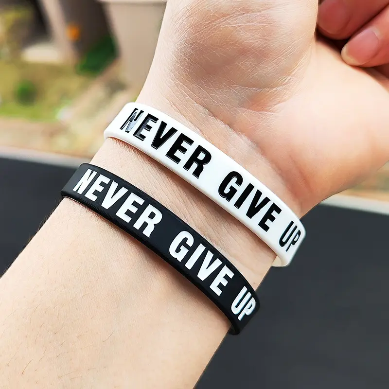 Inspirational Silicone Bracelets, 6Pcs Unisex Pack with 'NEVER GIVE UP' Slogan for Company and Teams, Bracelet Stacks, Business, School, Used In School, Company And Teams, Wristbands