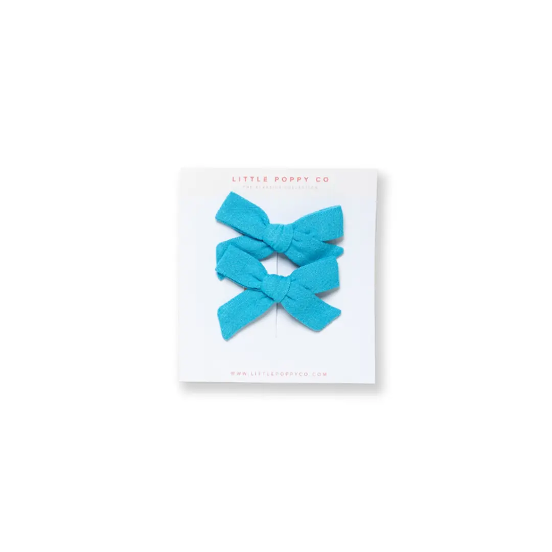 Turquoise Linen Pigtail Bow Clips