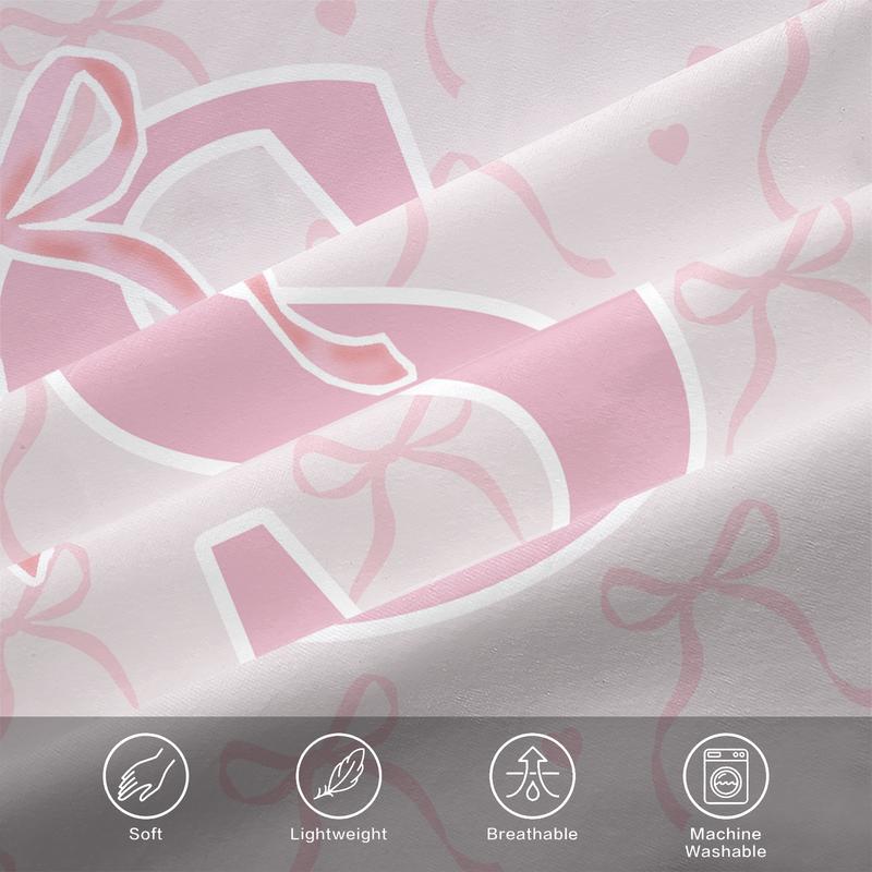 Letter Bow Pattern Soft Durable Bedding Set, Includes 1 Fitted Sheet & Pillowcases, Modern Style Bedroom Decor Gift for Teens Adults, Soft Bedding Sets