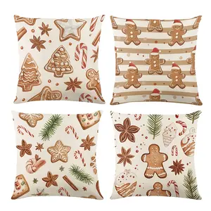 4pcs, Yellow Gingerbread Man Pillowcase, Pillowcase, Decorations,   Home Decoration Comfort, Seasonal Winter Home Decoration Indoor and Outdoor Party Supplies, Single-sided Printing Without Pillow Core