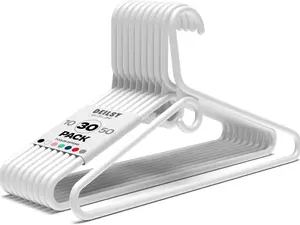 DEILSY Heavy Duty Plastic Hangers 30 Pack - Extra Heavy Duty Hangers for Clothes, Thick White Plastic Hangers, Strong Clothes Hangers with Hook for Scarves & Belts