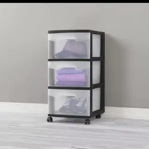 3-Tier Plastic Storage Drawer Organizer with Wheels Space Saving Storage Cabinet for Home Organization