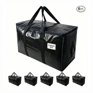 6 Pack-Extra Large Heavy Duty Moving Bags - Waterproof Storage Totes with Handles & Zippers, Foldable for College Dorm, Storage