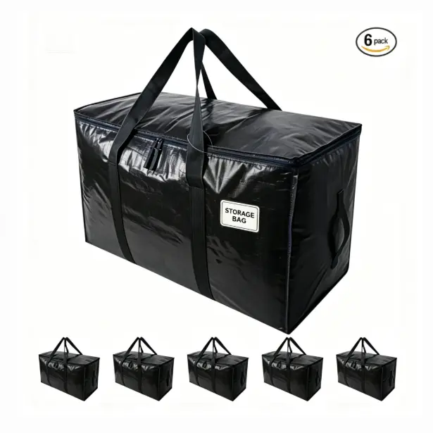 6 Pack Extra Large Moving Bags with Reinforced Handles, Heavy Duty Storage Bags with Zipper, Waterproof Moving Tote Bags for Clothes, Blankets, Bedding, Dorm Storage, Home Organization & Moving Supplies Home Organizer Bag Dual