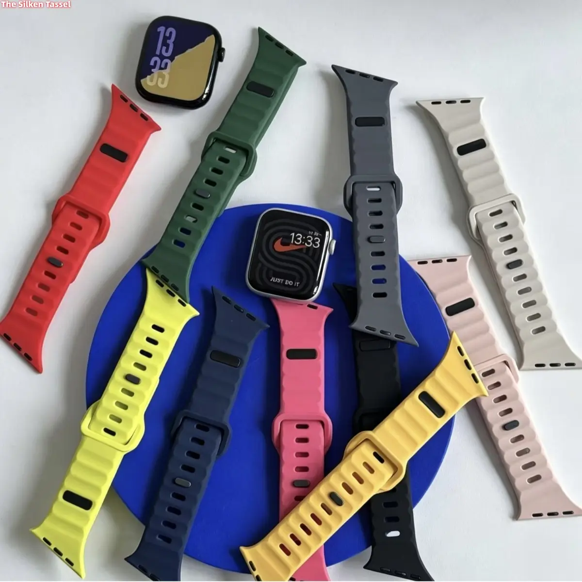 Creative Diagonal Grain Single Stud Silicone Watch Band, Lightning Buckle Sport Strap Compatible With Apple Watch, Slim Comfort Accessory For Workout And Daily Wear (No watch) tiktokshopbacktoschool