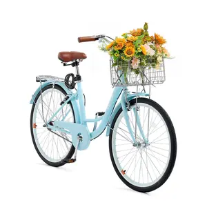 VEVOR Cruiser Bike, 1-Speed, 26-Inch Light Blue Beach Cruiser Bike with Large Capacity Basket and Rear Rack, Secure & Sturdy Cruiser Bike with Adjustable Seat, Fits for Cycling, Exercise & Shopping