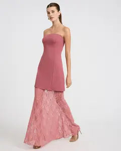 Express Strapless Mixed Media Sheer Lace Maxi Dress