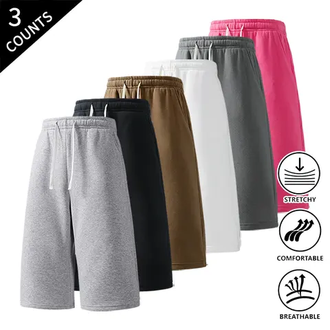 Men’s 3-Pack 7/8 Length Capri Baggy Sweatpants - Athletic Casual Pants, Casual Sportswear Pants, Relaxed Oversized Cut, Elastic Drawstring, Soft Stretchy Breathable Fabric, Gym-to-Lounge Bottoms