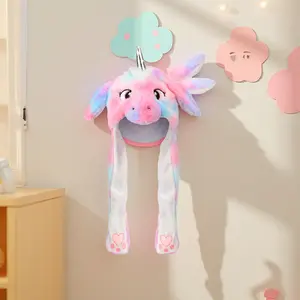 L-SQ05   Moving, Jumping, Pop-Up Animal Hat! Whimsical Plush Hat with Beating Ears for Holiday Cosplay & Dress Up, Fun Gift for Kids