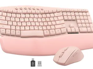 SABLUTE MA41 Quiet Wireless Keyboard & Mouse Combo 2.4G Ergonomic Wave Keys with Cushioned Palm Rest 3 DPI Adjustable Silent Mouse for Computer Laptop Windows (non-bluetooth)