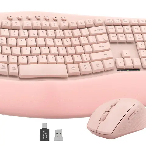 SABLUTE MA41 Quiet Wireless Keyboard & Mouse Combo 2.4G Ergonomic Wave Keys with Cushioned Palm Rest 3 DPI Adjustable Silent Mouse for Computer Laptop Windows (non-bluetooth) tiktokshopbacktoschool