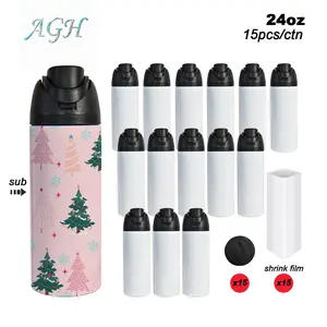 AGH 15pcs 24oz Sublimation Stainless Steel Water Bottle with Handle Lids Double Wall Vacuum Insulated Cups Trave Mugs Tumblers Flasks Portable