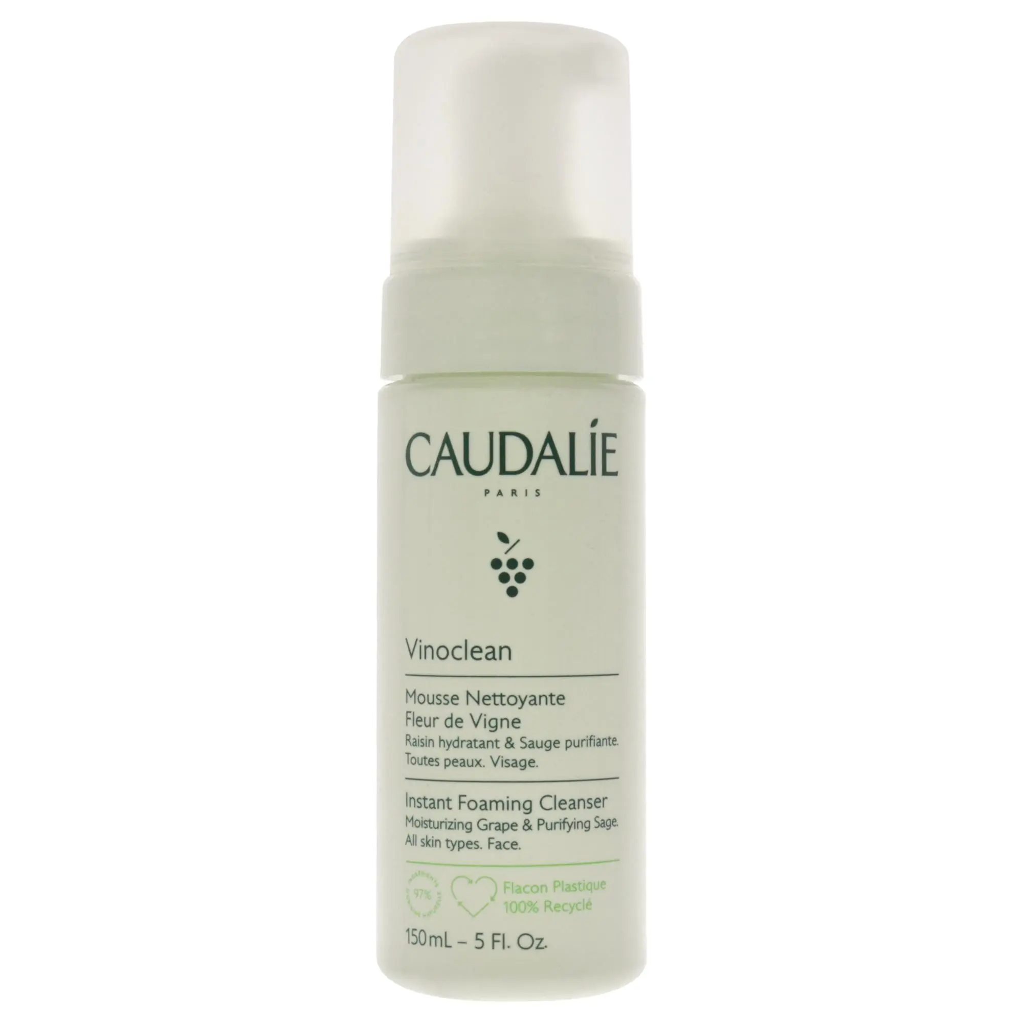 Caudalie Unisex Gentle Daily Facial Instant Foaming Cleanser - 5 oz Foam Bottle