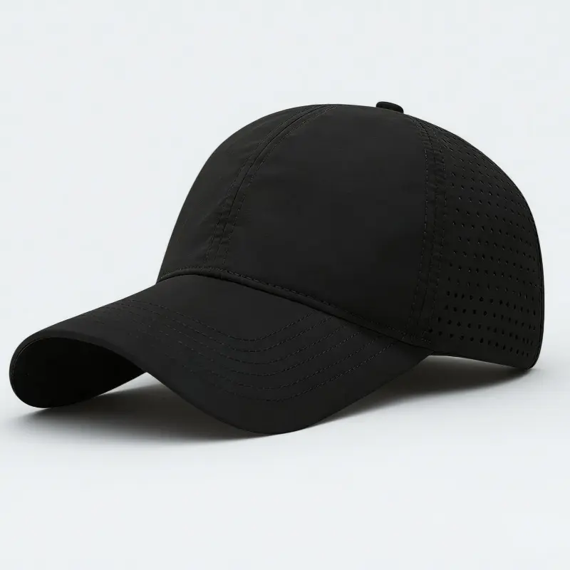 Premium Quick-Dry Black Unisex Baseball Cap - Breathable Laser-Cut Mesh, Ultra-Lightweight Moisture-Wicking, Adjustable Snapback for Running, Golf