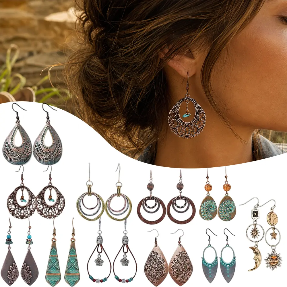 11 pairs Bohemian retro earring set, women's retro ethnic style accessories, suitable for birthday gifts, anniversaries, Mother's Day, Christmas