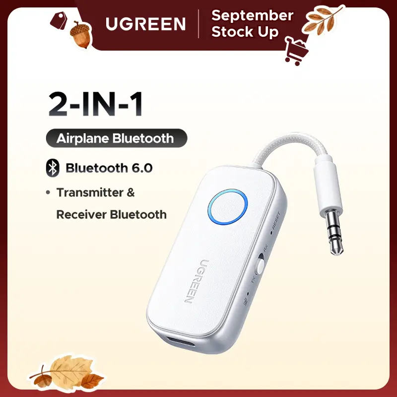 UGREEN Airplane Bluetooth 6.0 Transmitter Receiver for 2 Airpods or Headphones, Airplane Travel Essentials 2-in-1 Wireless Bluetooth Adapter, 3.5MM AUX Jack Adapter on Flight, TV, Car Stereo,tiktokshopstockup