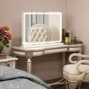 Large Hollywood Lighted Makeup Vanity Mirror (19x22in), Aluminium Alloy Frame, Dimmable 3-Color Touch Screen, 360° Rotatable, Adjustable for Desk/Bedroom, White