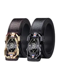 Men's Luxury Watch Style Automatic Buckle Belt, Trendy Exquisite Belt, Crocodile Pattern Genuine Leather, High-End Business Casual, Wear Resistant