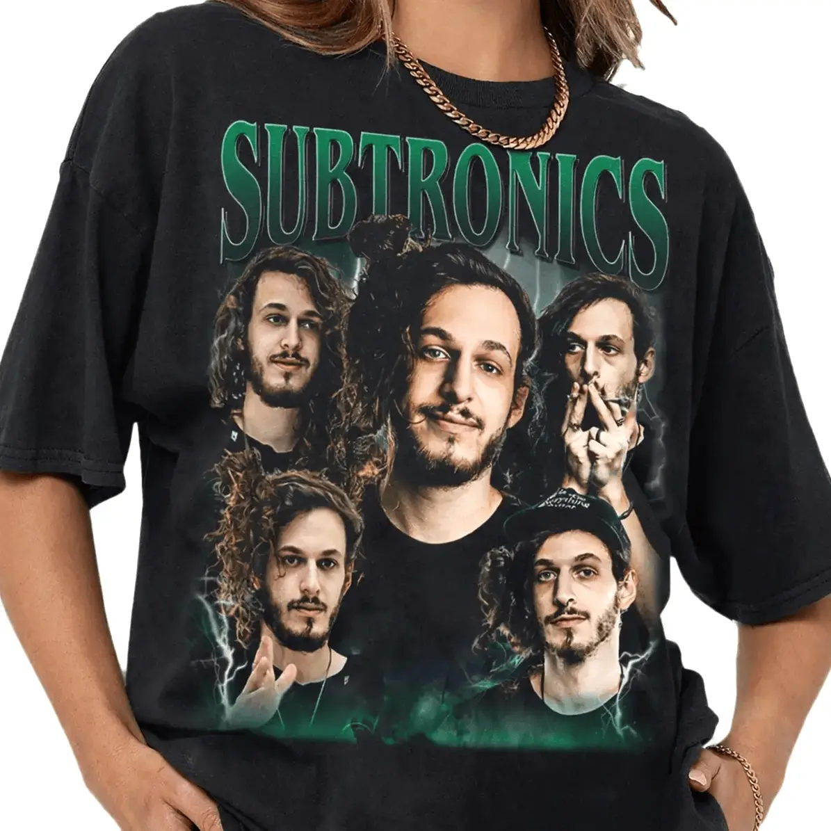 Men's Subtronics EDM Basshead Menswear Round Neck Aesthetic Graphic T-Shirt - Cotton Streetwear Casual Loose Baggy Tops, Ideal Gift for Fans, All-Season Wear