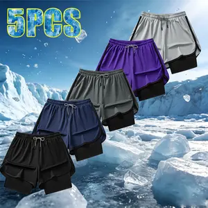 Men’s 5-Pack Double-Layer Anti-Exposure Quick-Dry Breathable Athletic Shorts — Faux Two-Piece Running/Fitness Knee-Length
