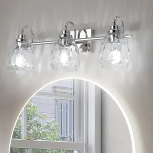 2024 3-Light Modern Glass Vanity Lighting Fixture - Luxurious Chrome Finish, Durable Glass, Wall Mount, Versatile Room Use, Shower and Over Mirror Lighting - ADOOLLA Brand