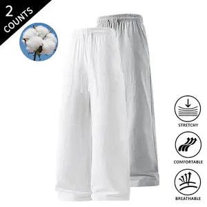Summer Vibes 2-Pack Men’s Loose Fit Straight Leg Pants – Elastic Drawstring, Stretch, Breathable, Wide Leg, for Daily/Everyday Casual Wear