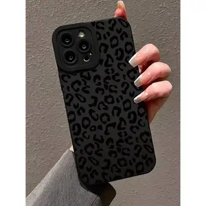 Cheetah Print for Apple Tortoise Shell Phone Case Perforated Straight-Edged Leopard Print Black Hollow Painted Anti-Fall Phone17 Pro Max 17 Air /16/15/14/13/12/11 series Case Compatible With IPhone Compatible