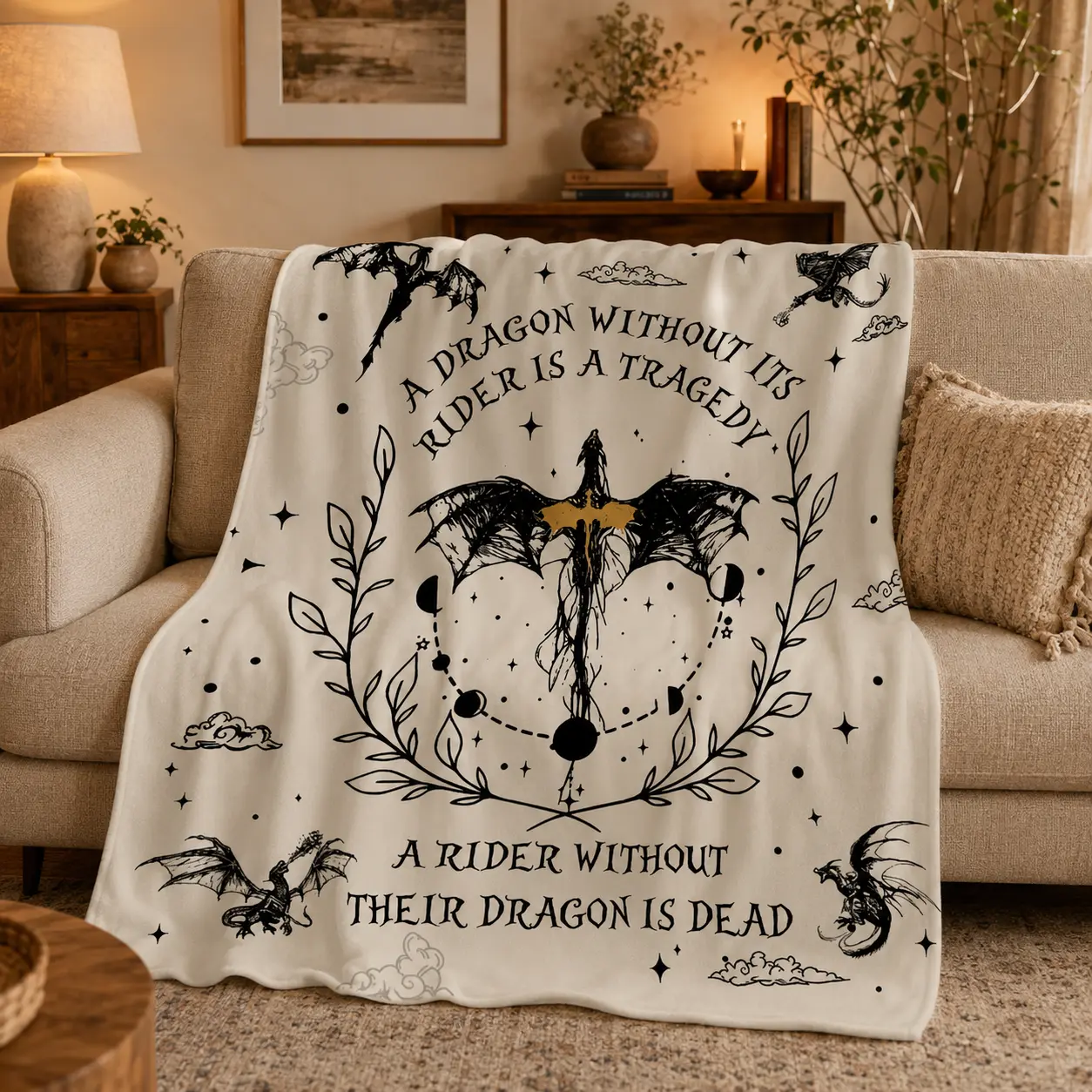 Fourth Wing Dragon Rider Quote Gothic Dragoncore Flannel Throw Blanket, Soft Fuzzy Plush Blanket for Couch Bed Dorm, All Season Cozy, Bookish Gift for Fantasy Lovers, Dark Academia Celestial Dragon Art Bedroom Home Decor
