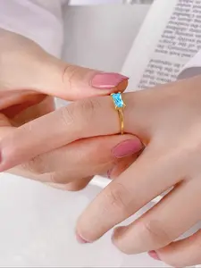 Elegant Women's Geometric Long Rectangle Blue Zircon Ring, Simple Design, Perfect for Daily Wear, Fashion Jewelry Gift Idea
