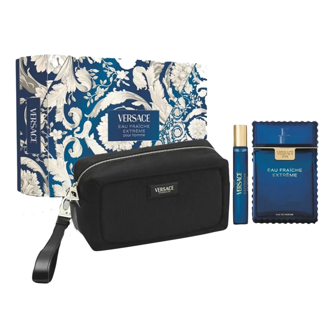 Versace Eau Fraiche Extreme Gift Set 3-piece | Men’s Eau de Parfum Fragrance Set | Fresh Citrus & Woody Cologne Gift Set | Eau de Parfum Spray + Travel Spray | Fresh Citrus Woody Men's Fragrance