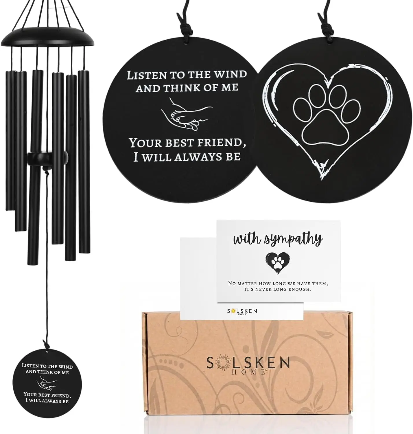 Dog Memorial Wind Chime 28" Black – Pet Loss Sympathy Gift, Dog Remembrance Memorial, Bereavement Gift for Loss of Dog, Pet Memorial Garden Decor, Condolence Keepsake