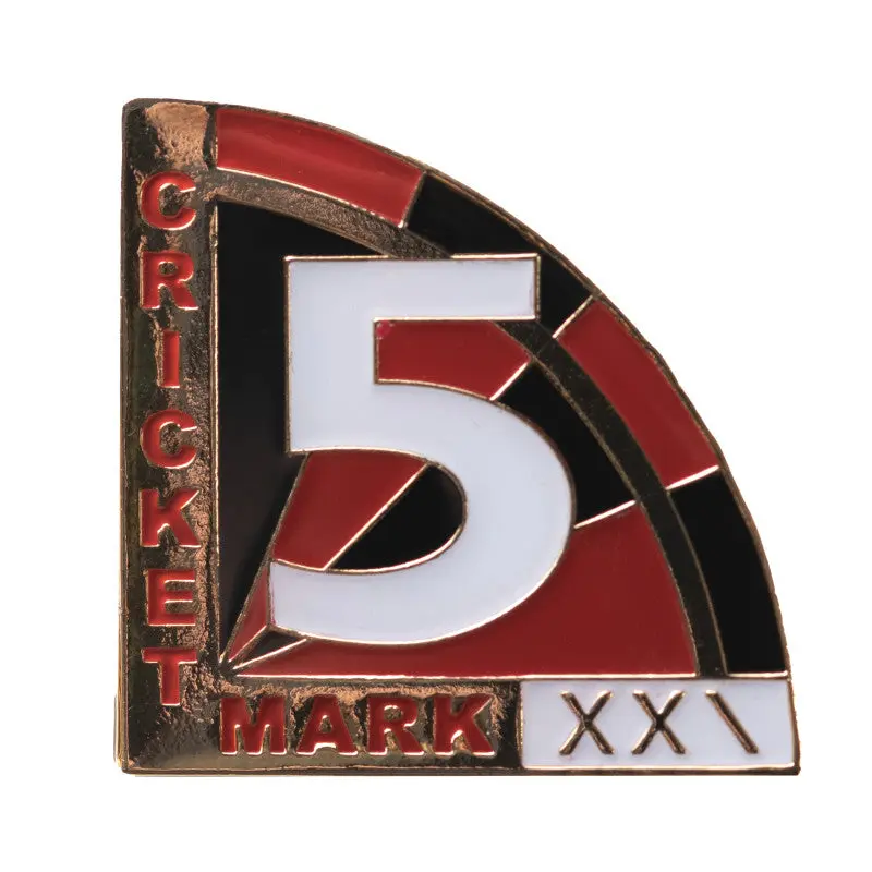 Cricket Tournament Collar Clip Brooch, Red and Black Design with Number 5 & "CRICKET MARK" Text, Ideal for Fans with Hitting Accuracy Focus, Accuracy In Hitting